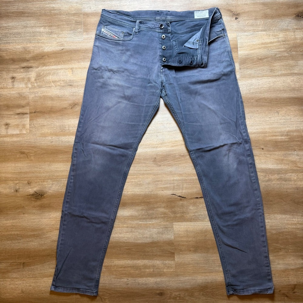 Diesel Tepphar Jeans Men 34x32 Faded Grey Slim‎ Carrot Stretch Denim Pants 0RP18